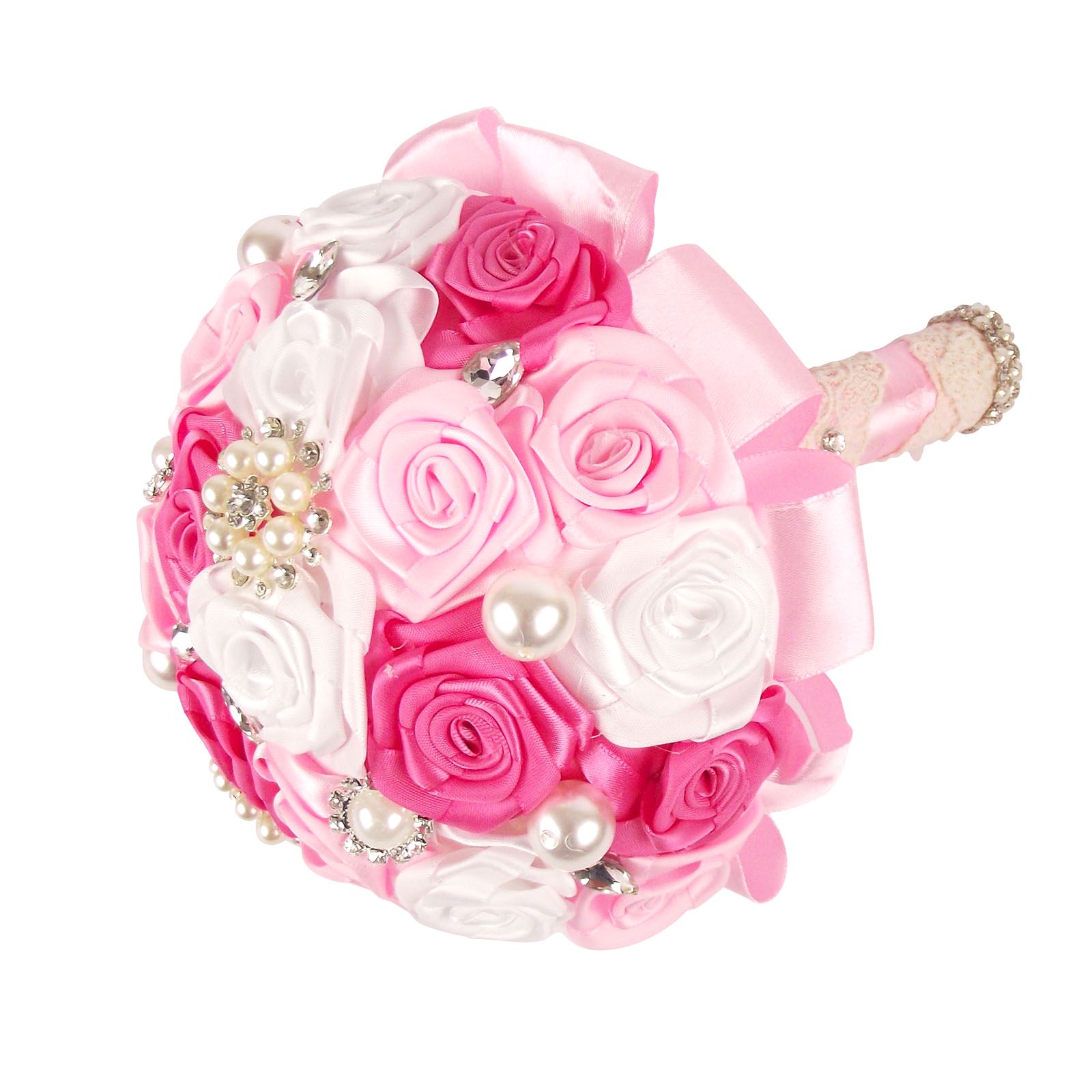 ¡Ramo de satén premium hecho a mano! Posy falso hecho por novia con broche de cristal - Imagen 5 de 23