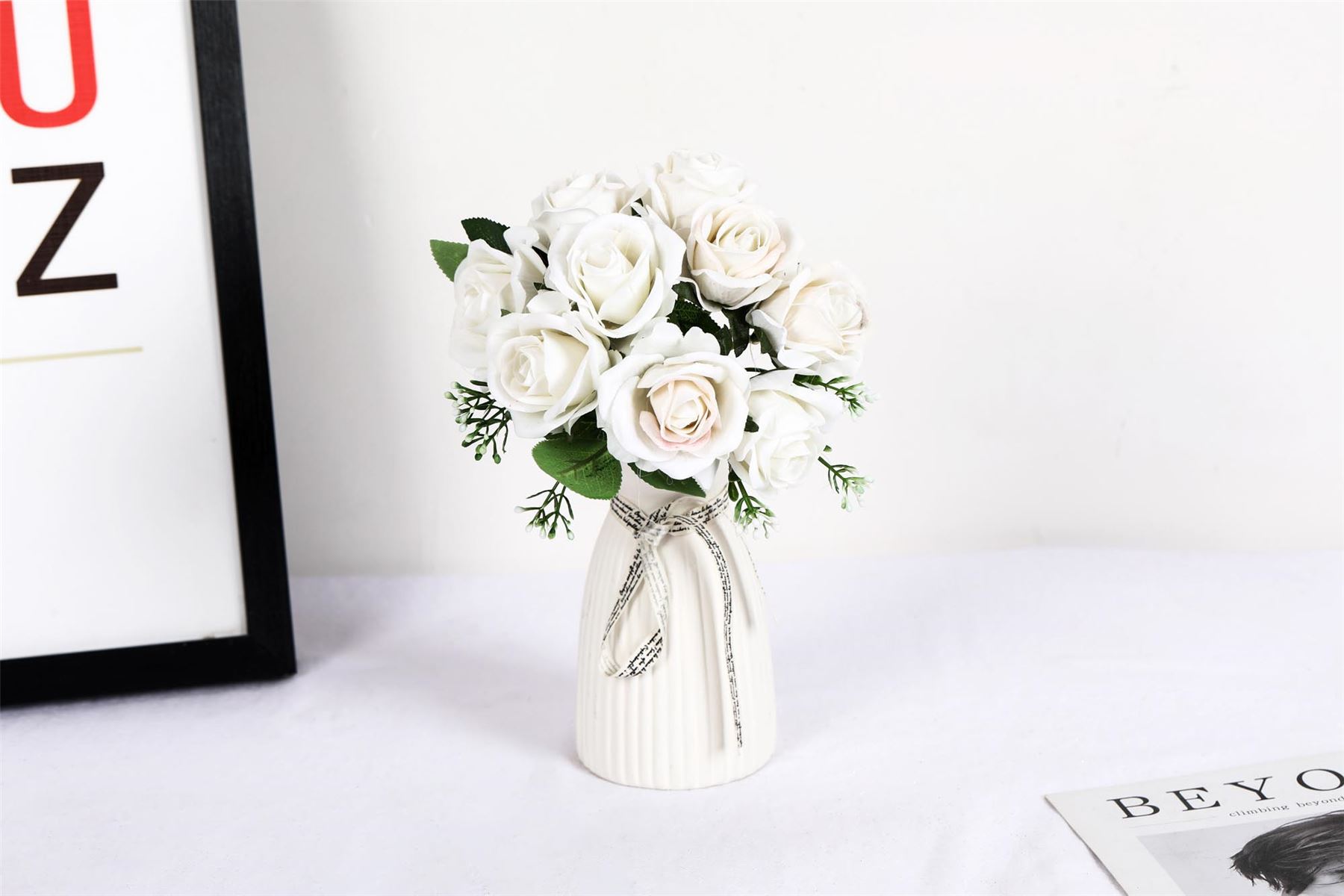 Paquete de 9 rosas atadas a mano - ramo de novia de terciopelo calidad de boda premium - Imagen 11 de 11