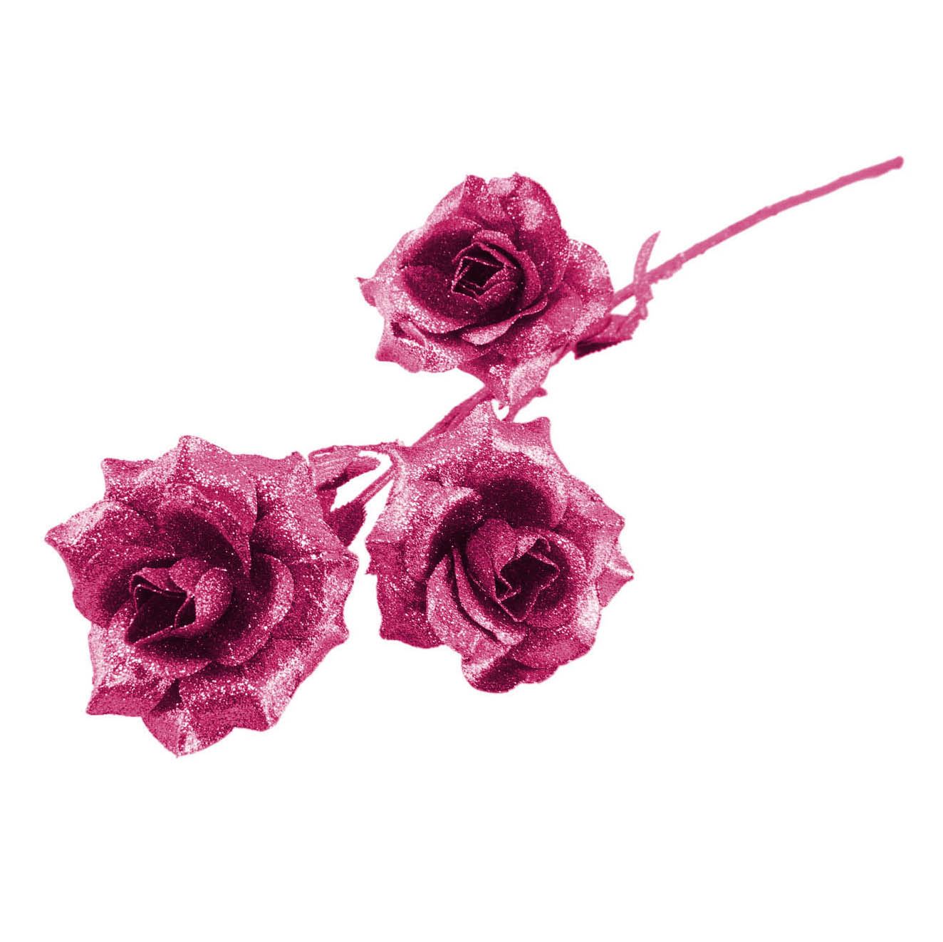 Heavy Glittered 3 Head Rose Spray - Artificial Glitter Glittery Flowers Fake - Picture 20 of 69