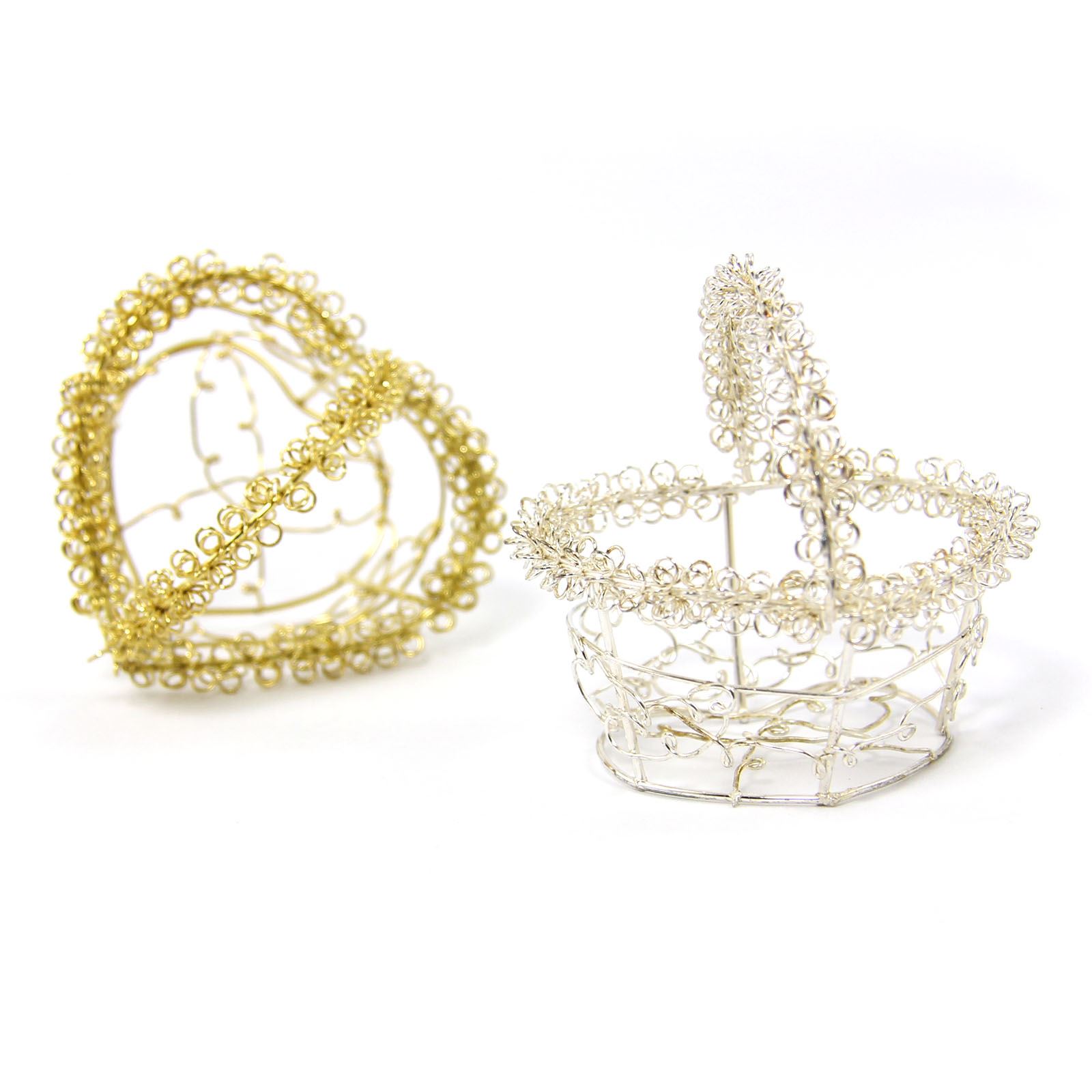 Mini Cestas de Alambre Favour en Oro o Plata - Dulces de Boda Pequeñas Artesanías - Imagen 3 de 11
