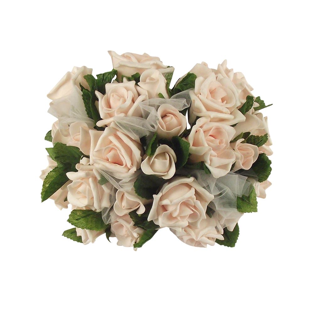 Shabby Chic Rose and Voile Bouquet Artificial Wedding Flowers Fake Silk - Picture 2 of 5