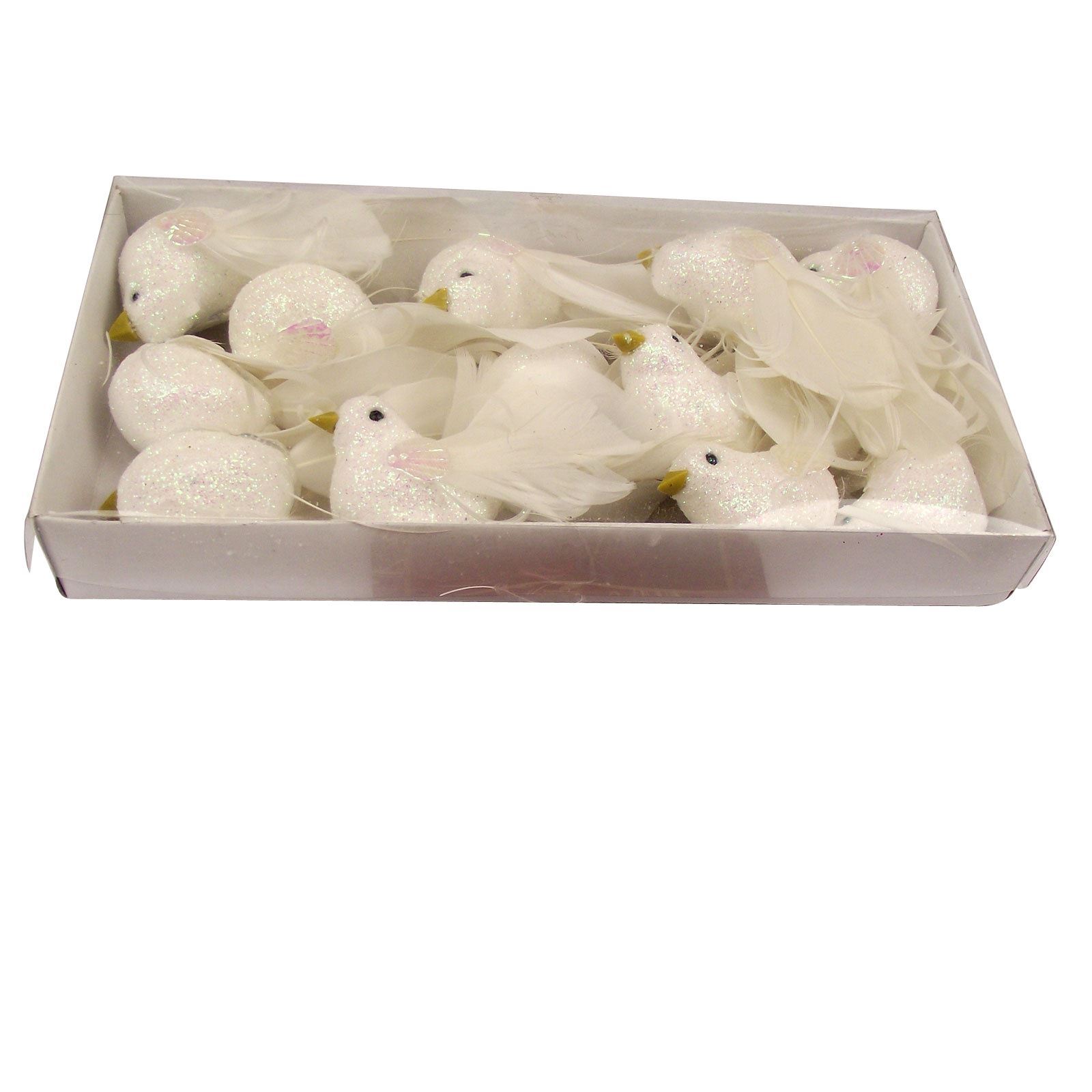 12x Iridescent White Feather Tail Artificial Birds! Glittered Xmas Fake - Picture 3 of 3