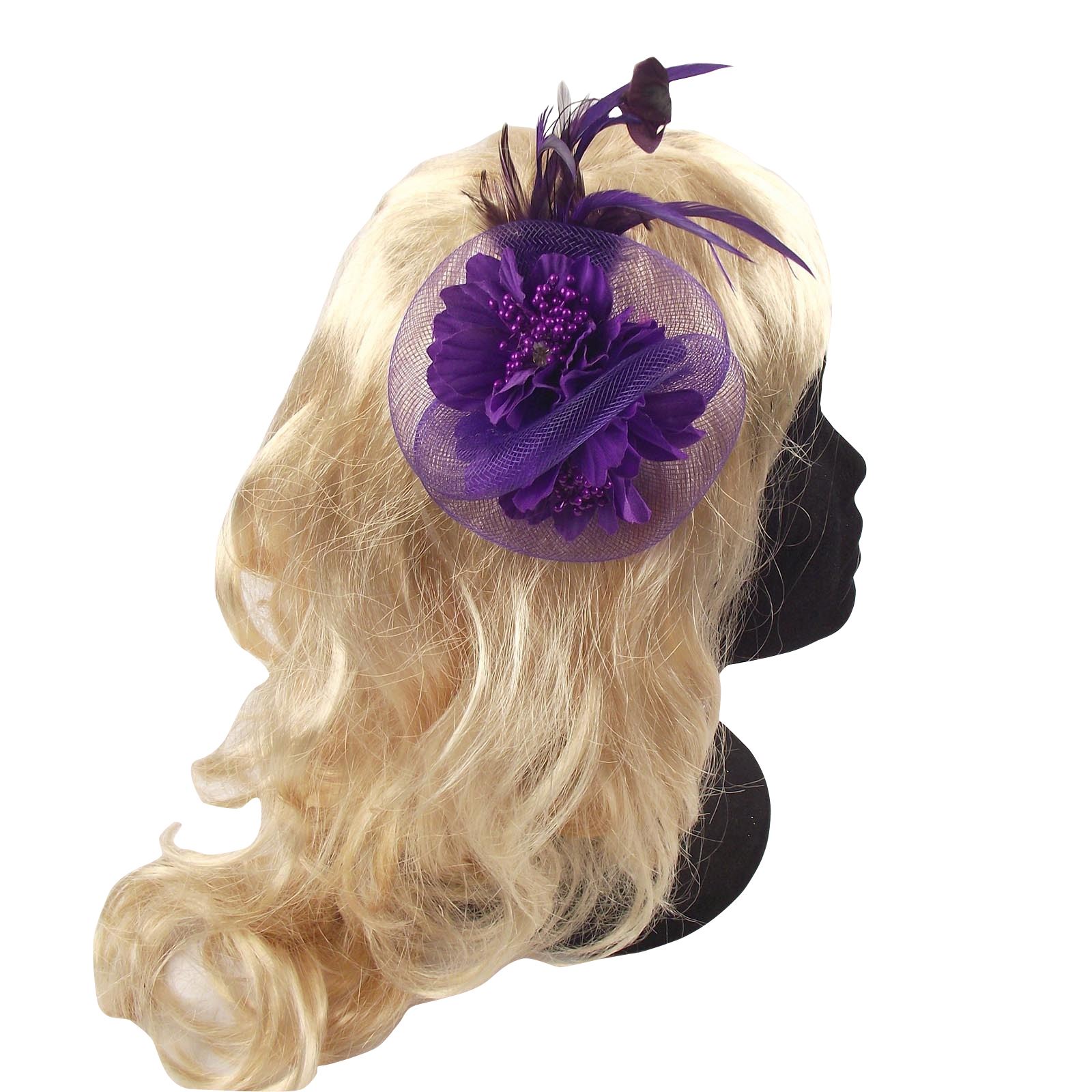 Netted Double Flower with Diamante Head Piece Hair Band Clip Fancy Dress - Picture 5 of 7