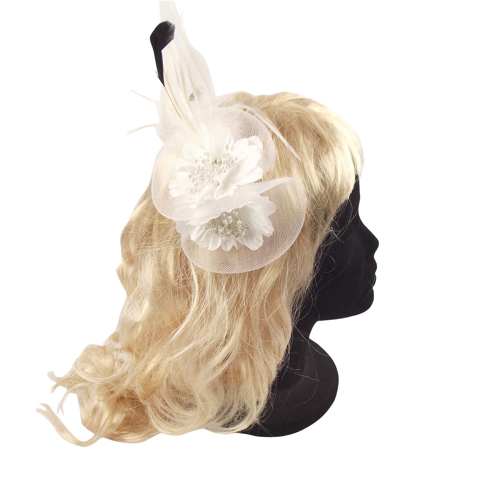 Netted Double Flower with Diamante Head Piece Hair Band Clip Fancy Dress - Picture 7 of 7