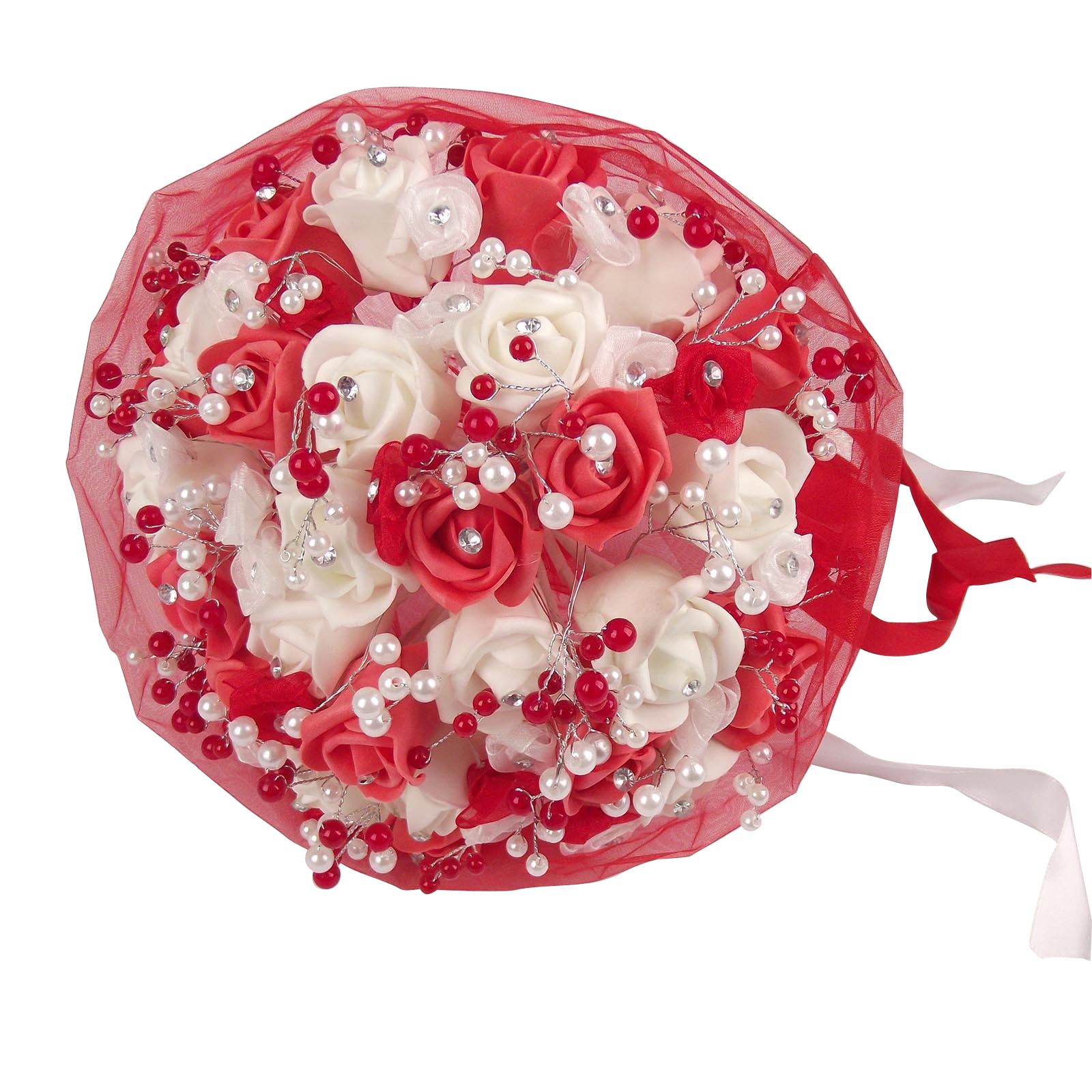 Rosebud, Diamante and Pearl Bridal Bouquet Artificial Wedding Flowers - Picture 9 of 10