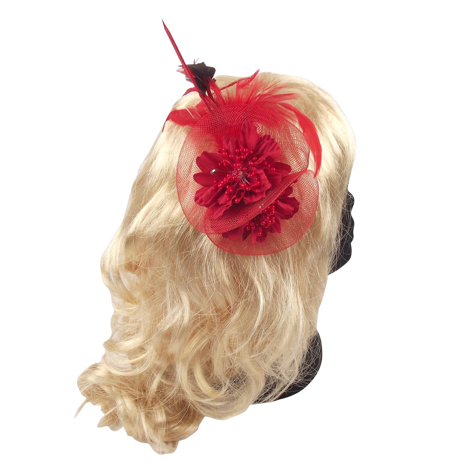 Netted Double Flower with Diamante Head Piece Hair Band Clip Fancy Dress - Picture 6 of 7