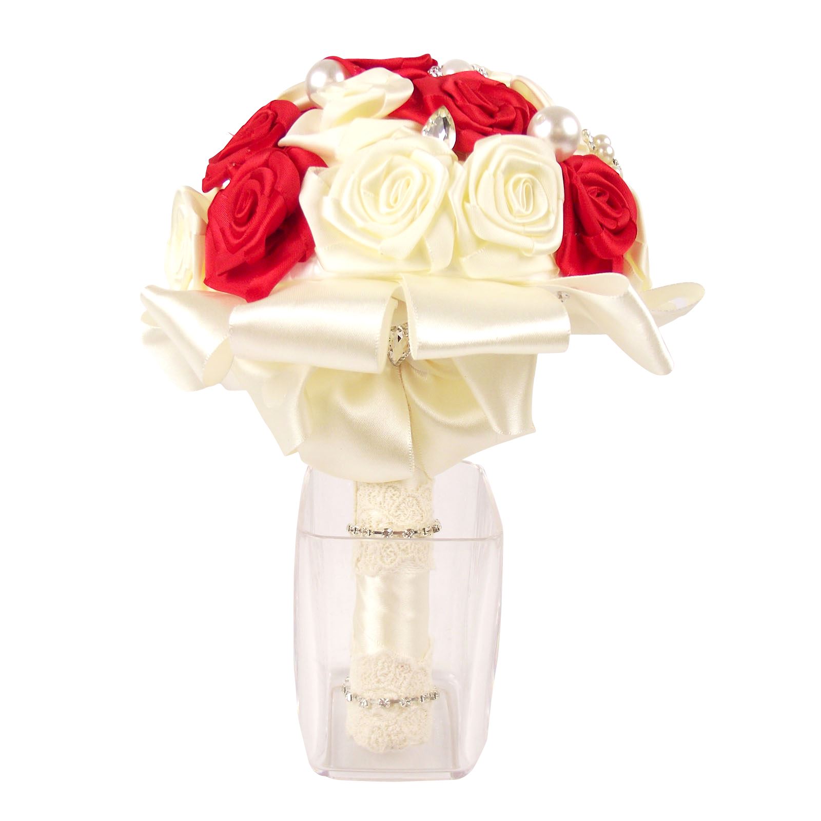 ¡Ramo de satén premium hecho a mano! Posy falso hecho por novia con broche de cristal - Imagen 15 de 23