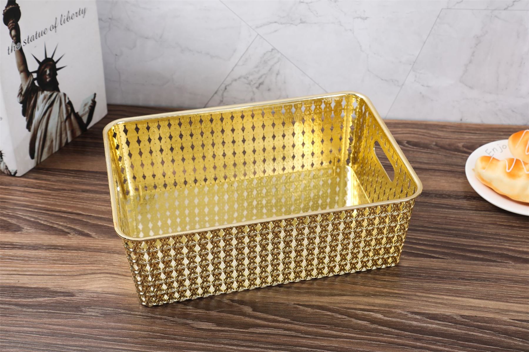 Oro metálico plástico pastel soporte cesta bandeja planta maceta metálica boda - Imagen 19 de 19
