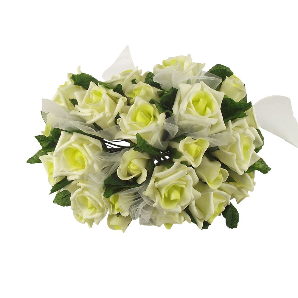 Shabby Chic Rose and Voile Bouquet Artificial Wedding Flowers Fake Silk - Picture 5 of 5