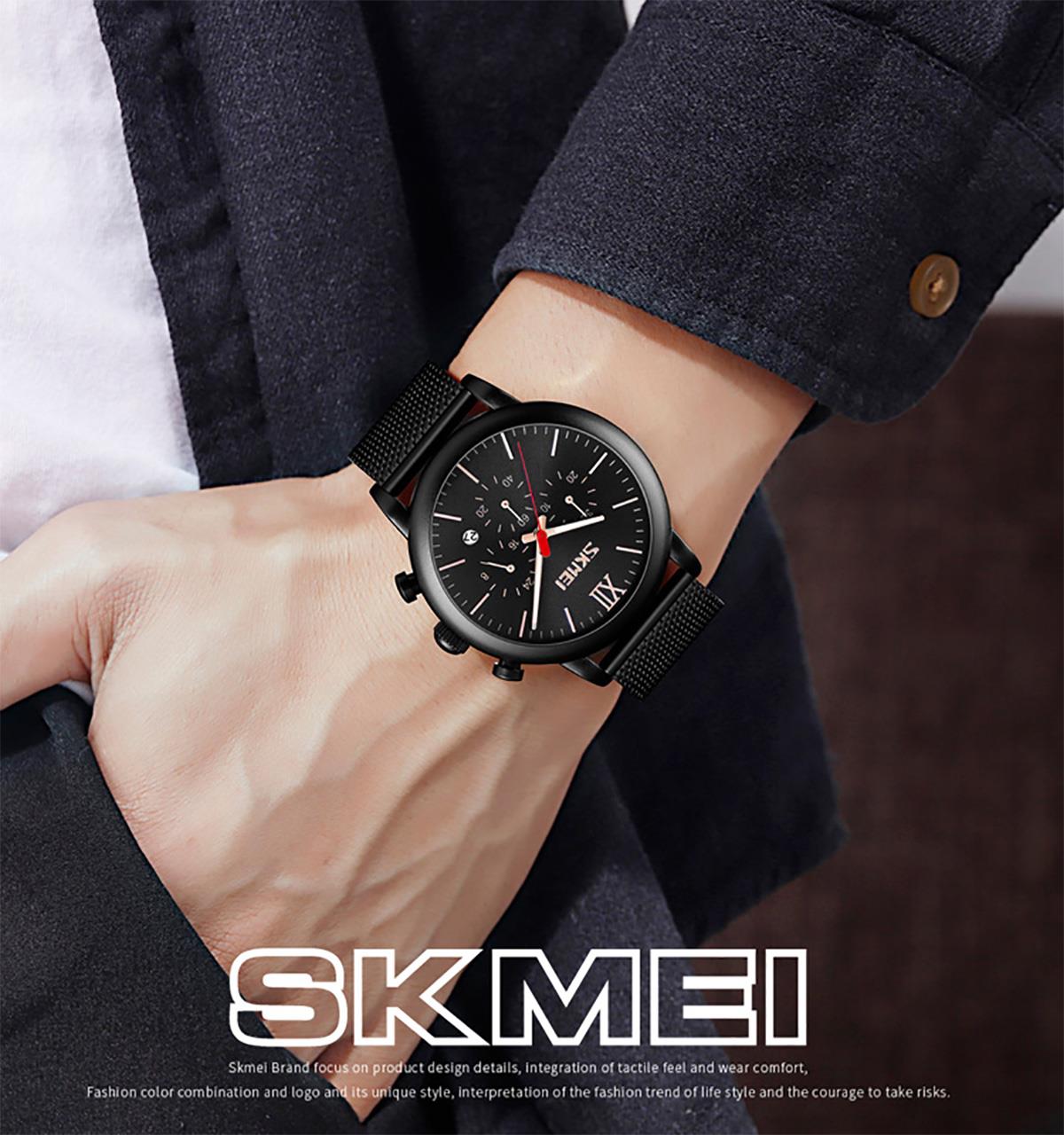 Mens Black Chrono Watch High Quality Mesh Strap Clear Date Display UK Dispatch - Picture 7 of 19