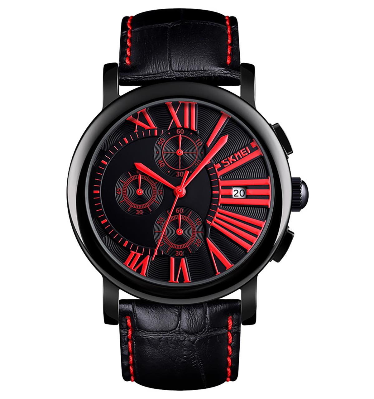 Skmei Mens Black Watch Chronograph Genuine Leather Strap Date Display Roman - Picture 17 of 31