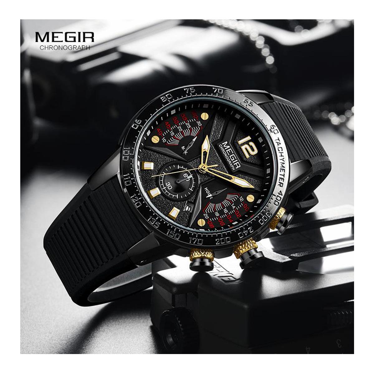 Reloj inteligente analógico de cuarzo Megir para hombre homenaje negro dorado rojo Reino Unido - Imagen 7 de 11