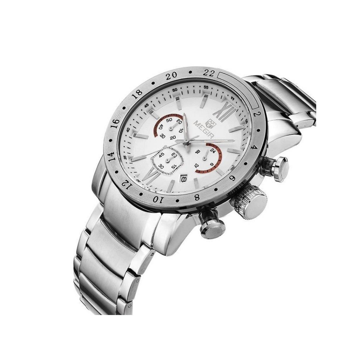 Reloj analógico de cuarzo Megir para hombre homenaje plata beige fecha relojes inteligentes Reino Unido - Imagen 3 de 9