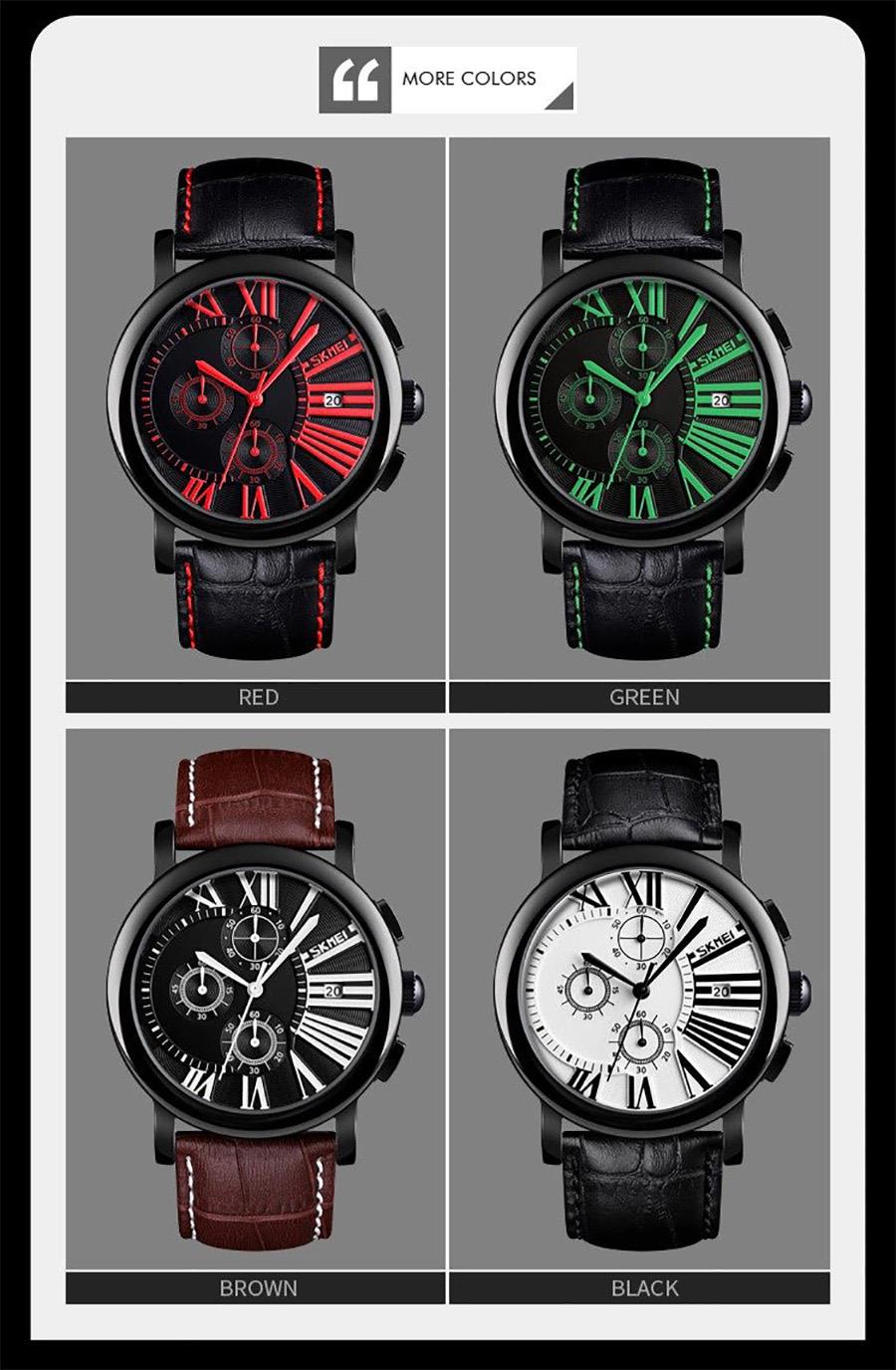 Skmei Mens Black Watch Chronograph Genuine Leather Strap Date Display Roman - Picture 20 of 31