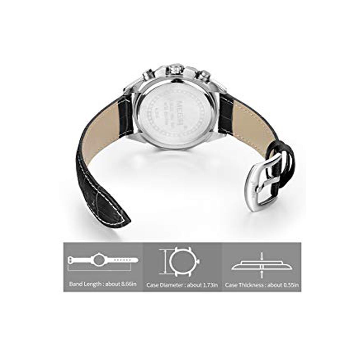 Reloj analógico redondo de cuarzo para hombre Megir negro plateado fecha relojes inteligentes cuero - Imagen 9 de 13