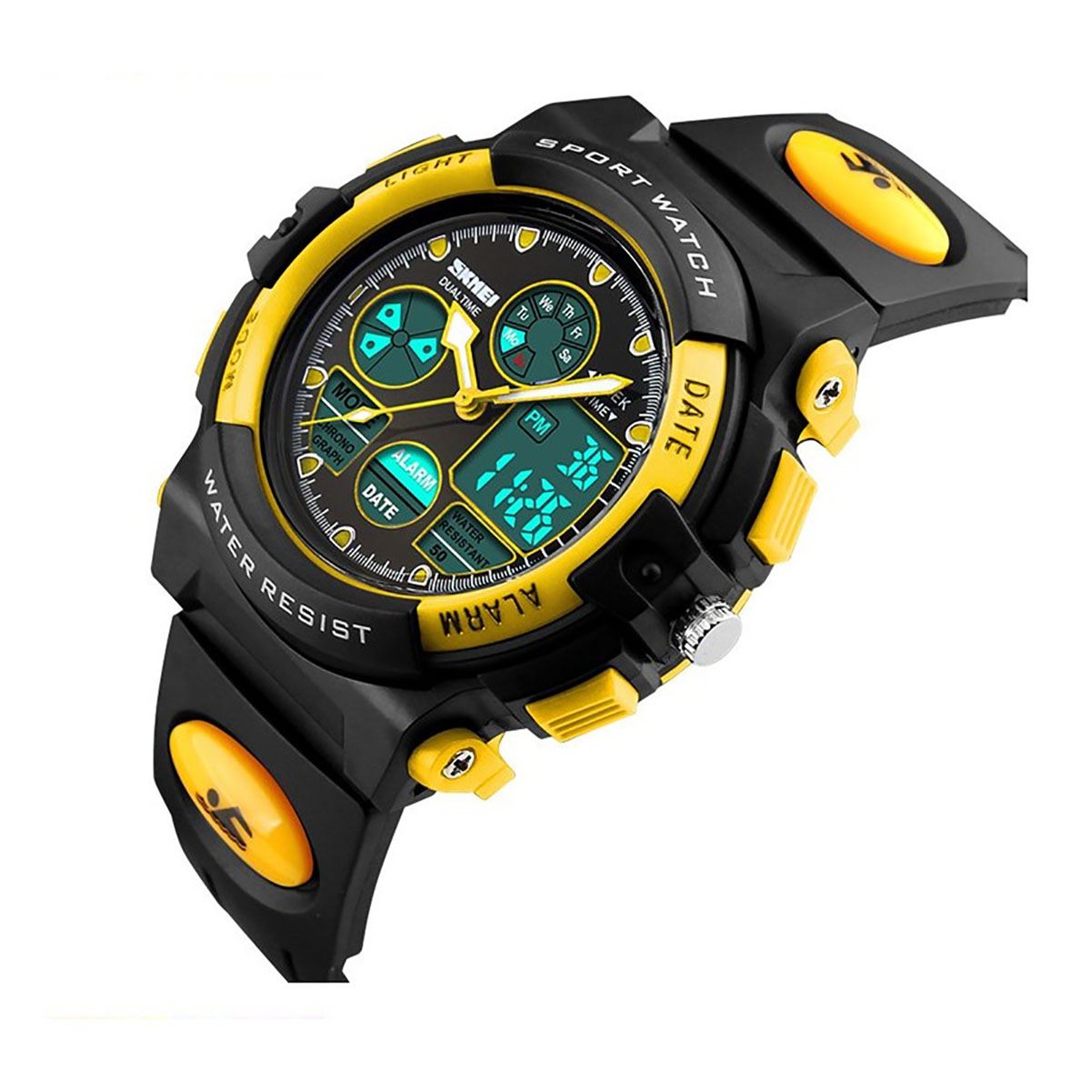 SKMEI Black And Yellow Sports Watch 50m Water Resistant Dual Time