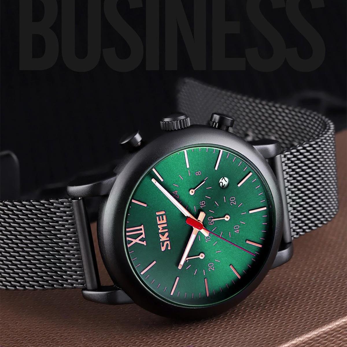 Mens Black Chrono Watch High Quality Mesh Strap Clear Date Display UK Dispatch - Picture 15 of 19
