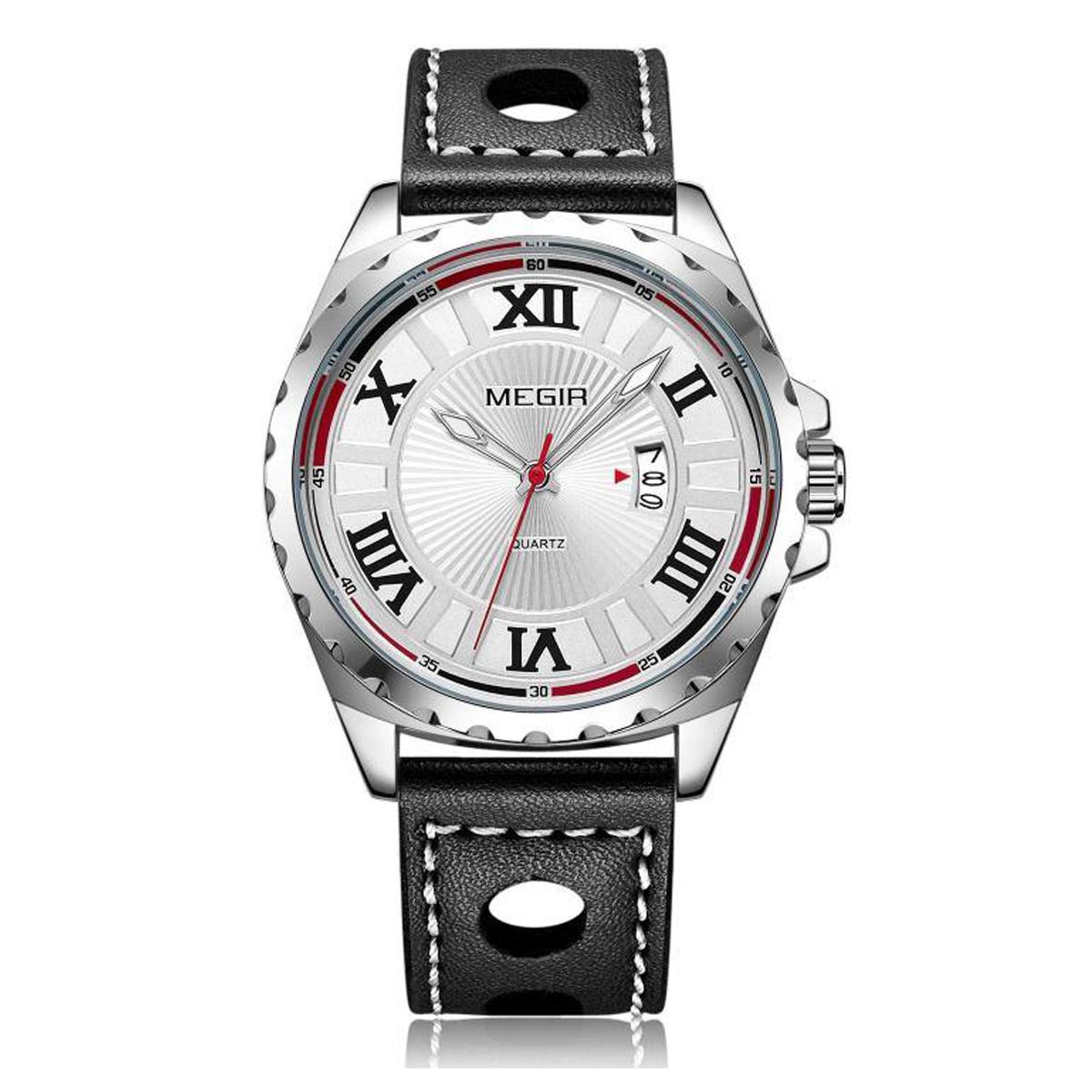 Reloj analógico redondo de cuarzo Megir para hombre niños negro plateado rojo fecha relojes Reino Unido - Imagen 2 de 13