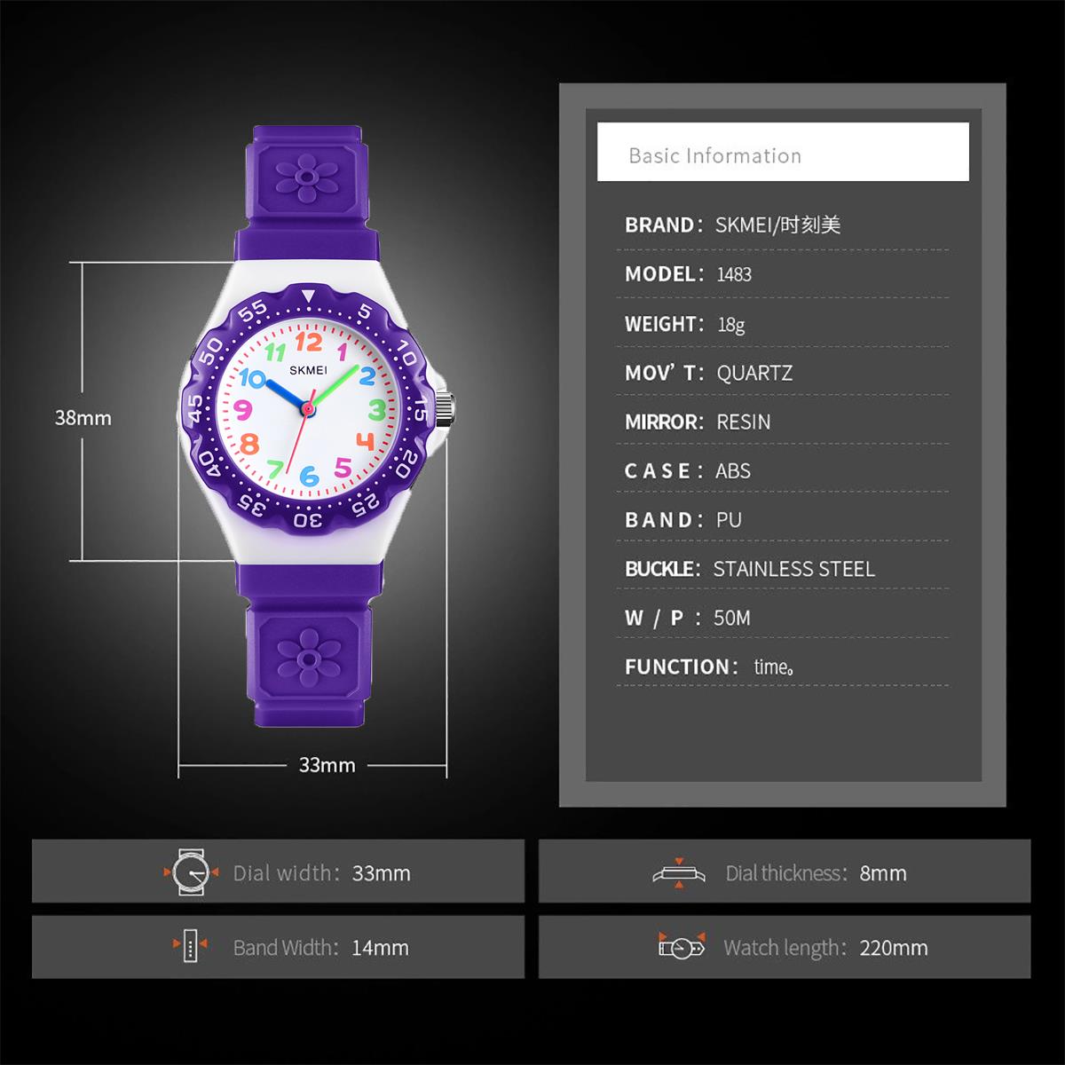 Skmei Kids Boys Girls Children First Watch Easy Tell Time Learning 4 Colours - Picture 19 of 28