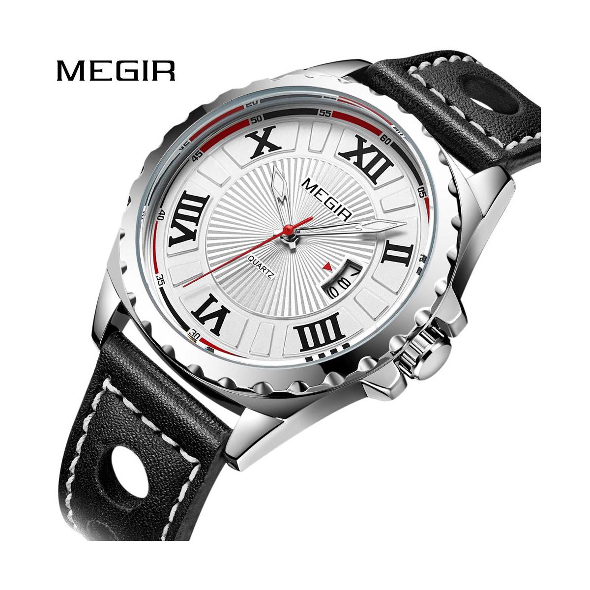 Reloj analógico redondo de cuarzo Megir para hombre niños negro plateado rojo fecha relojes Reino Unido - Imagen 3 de 13