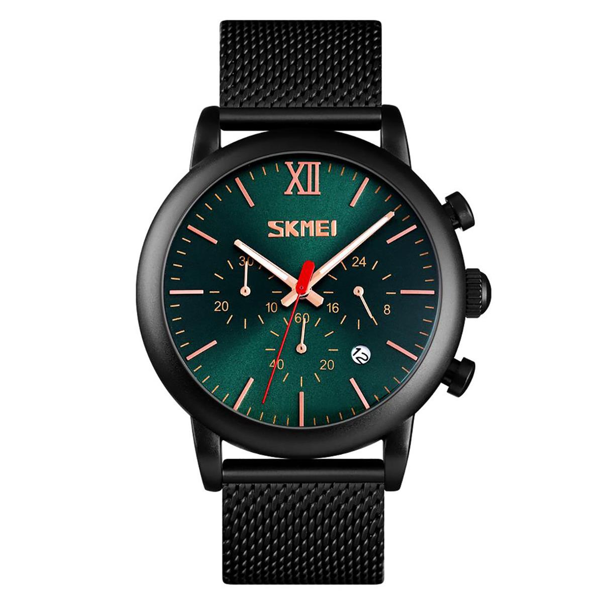 Mens Black Chrono Watch High Quality Mesh Strap Clear Date Display UK Dispatch - Picture 13 of 19