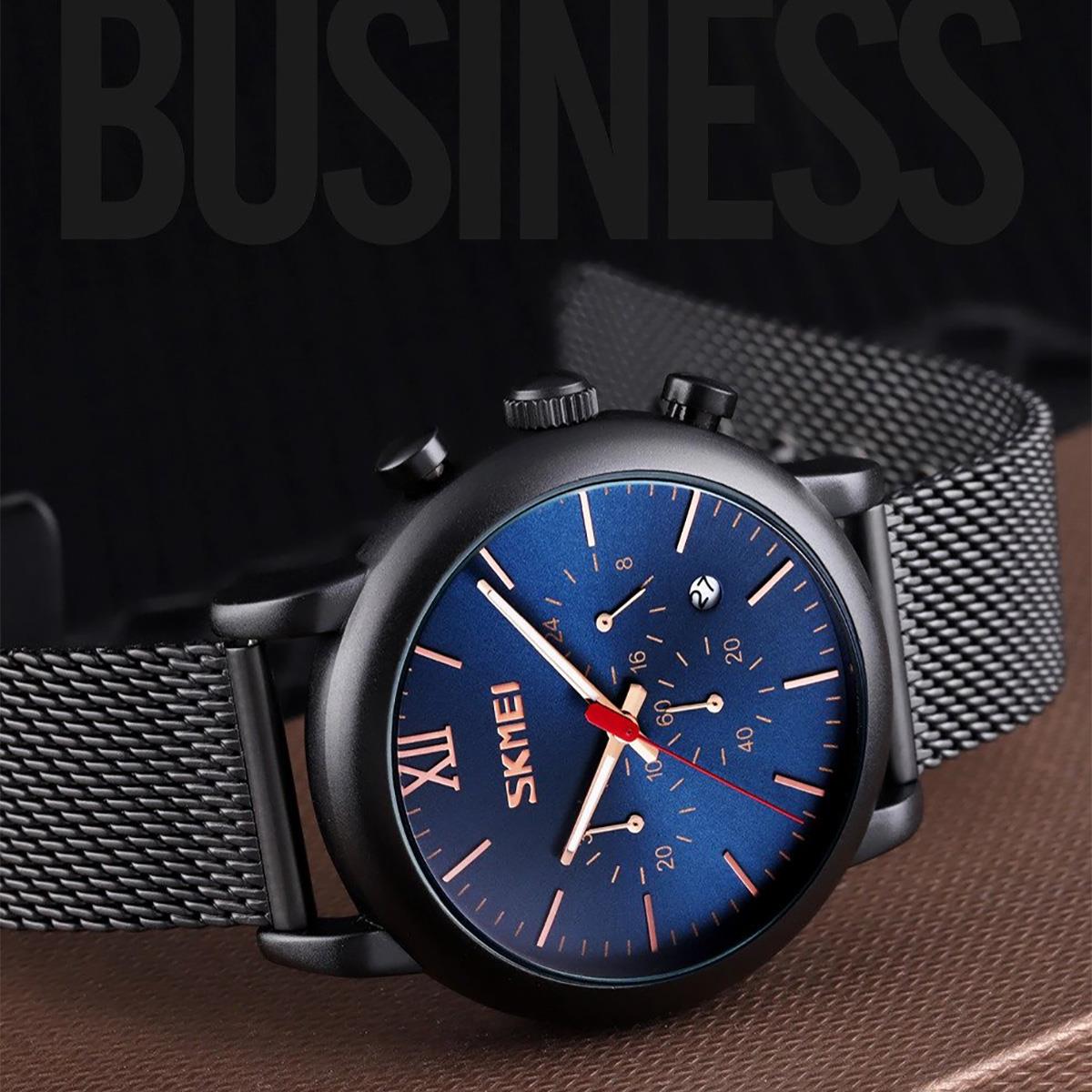Mens Black Chrono Watch High Quality Mesh Strap Clear Date Display UK Dispatch - Picture 10 of 19