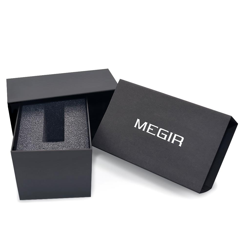 Reloj analógico redondo de cuarzo para hombre Megir negro plateado fecha relojes inteligentes cuero - Imagen 10 de 13