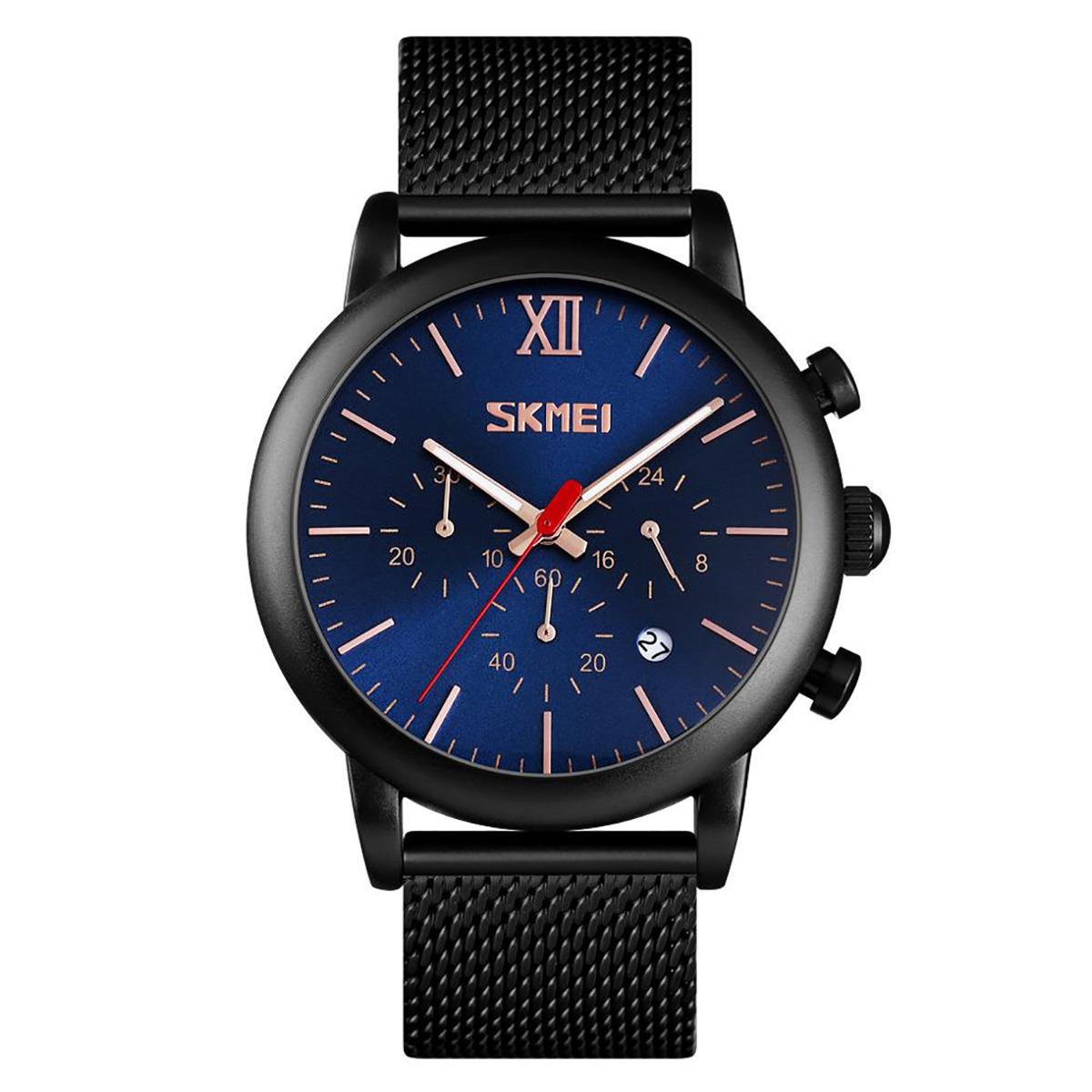 Mens Black Chrono Watch High Quality Mesh Strap Clear Date Display UK Dispatch - Picture 8 of 19