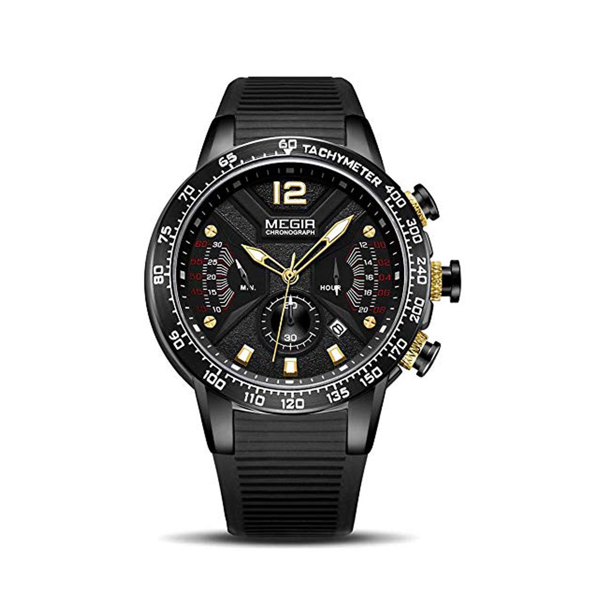 Reloj inteligente analógico de cuarzo Megir para hombre homenaje negro dorado rojo Reino Unido - Imagen 2 de 11
