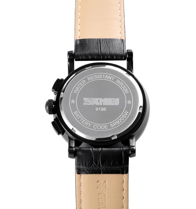 Skmei Mens Black Watch Chronograph Genuine Leather Strap Date Display Roman - Picture 7 of 31