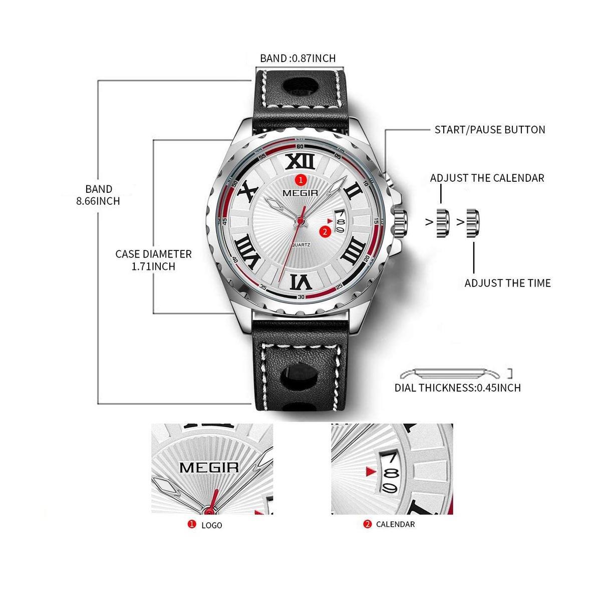 Reloj analógico redondo de cuarzo Megir para hombre niños negro plateado rojo fecha relojes Reino Unido - Imagen 4 de 13