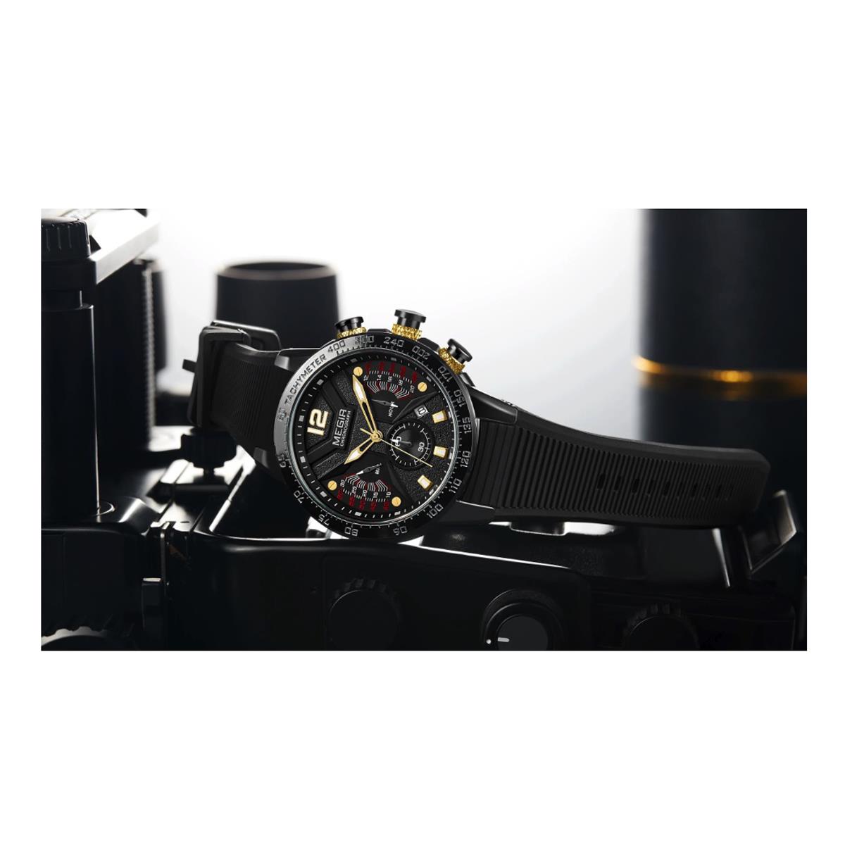 Reloj inteligente analógico de cuarzo Megir para hombre homenaje negro dorado rojo Reino Unido - Imagen 5 de 11