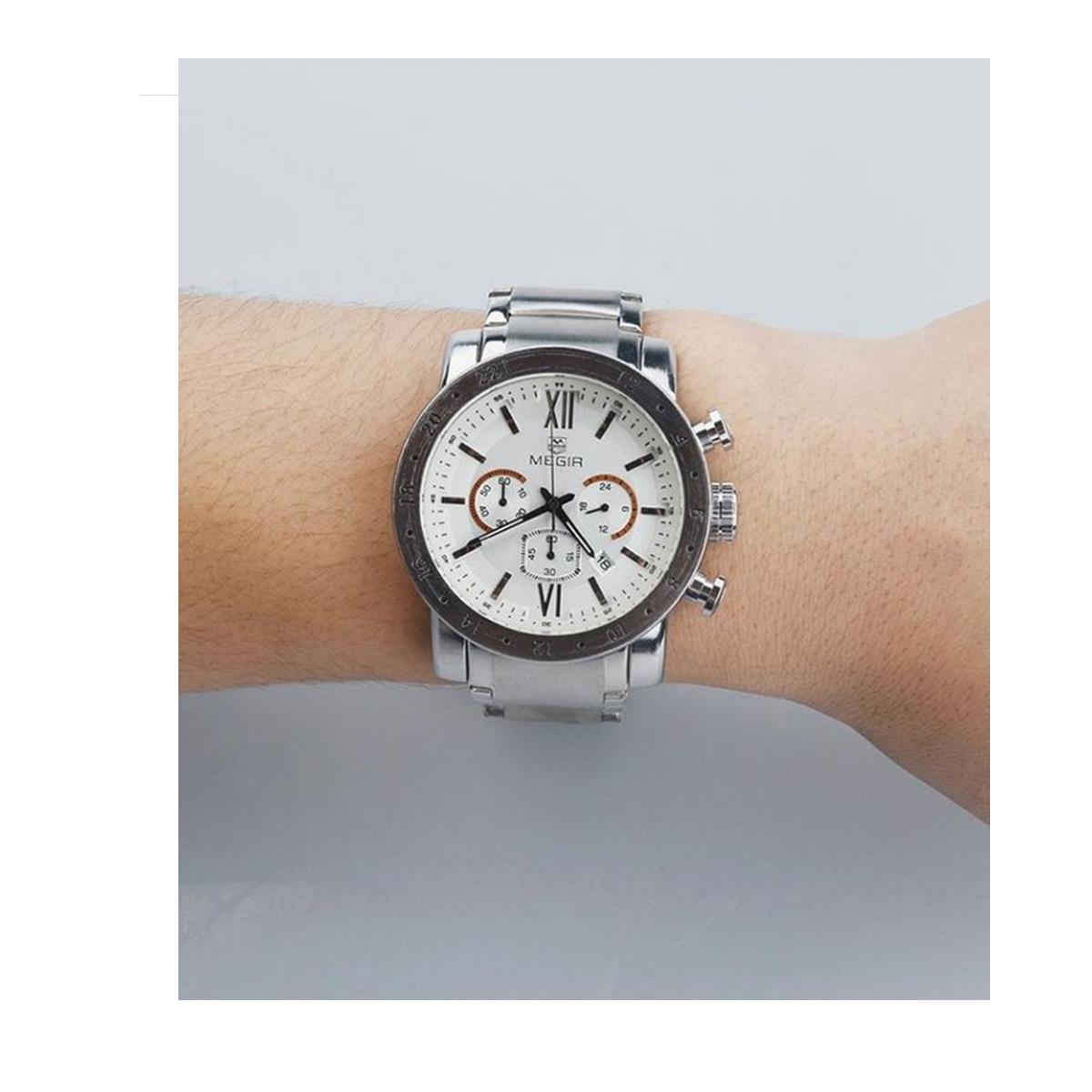 Reloj analógico de cuarzo Megir para hombre homenaje plata beige fecha relojes inteligentes Reino Unido - Imagen 4 de 9
