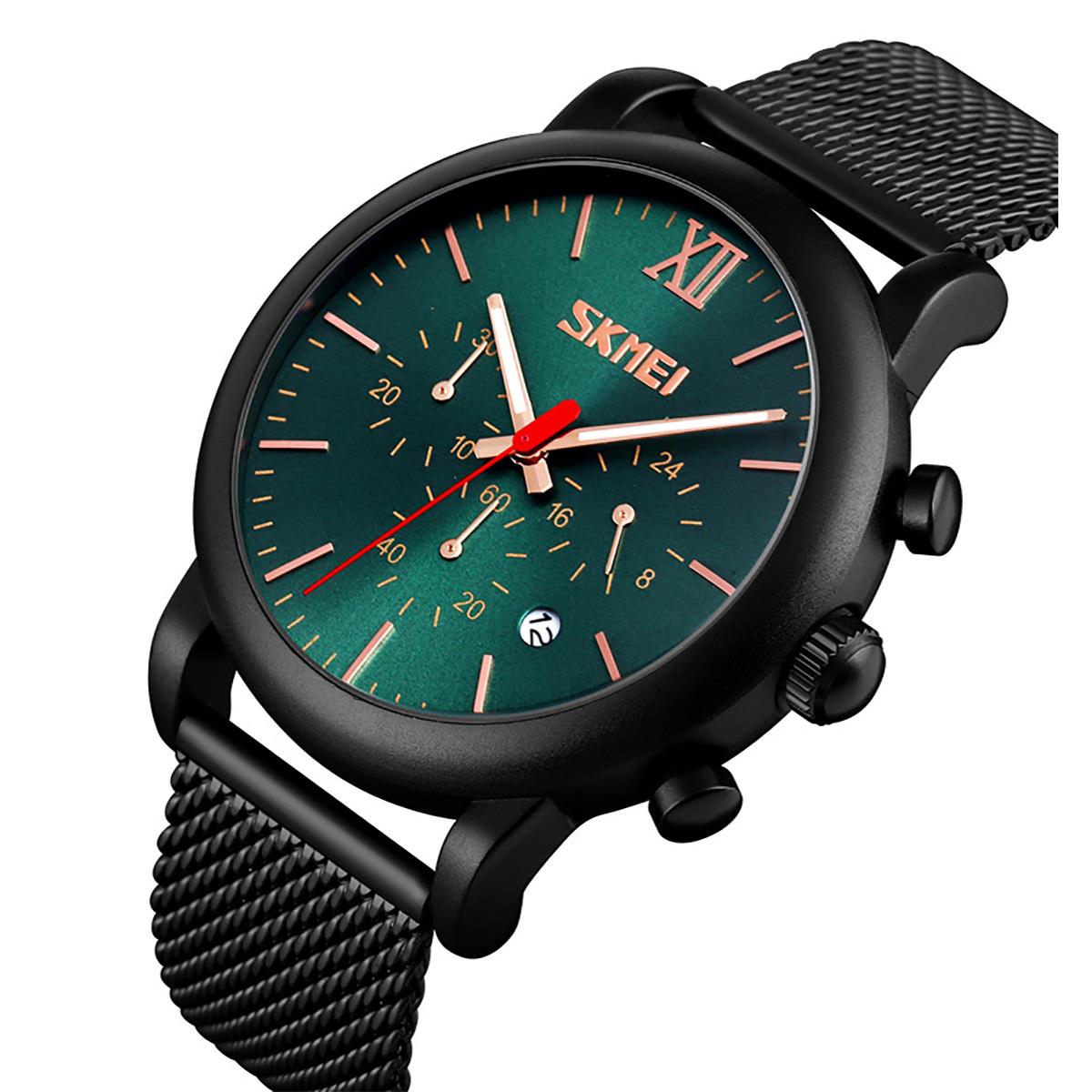Mens Black Chrono Watch High Quality Mesh Strap Clear Date Display UK Dispatch - Picture 14 of 19