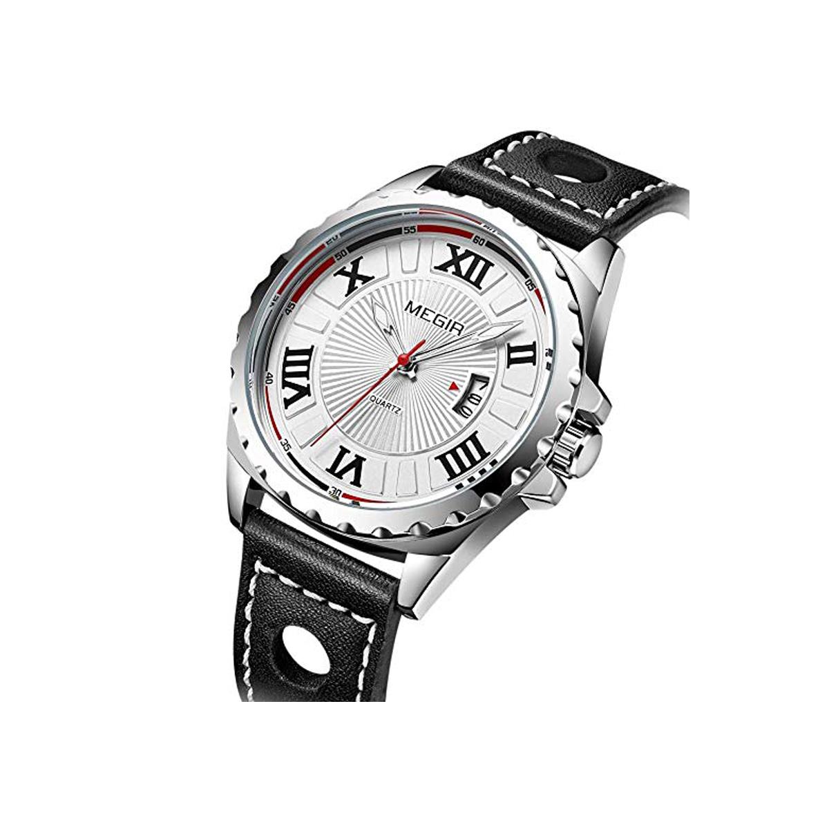 Reloj analógico redondo de cuarzo Megir para hombre niños negro plateado rojo fecha relojes Reino Unido - Imagen 5 de 13