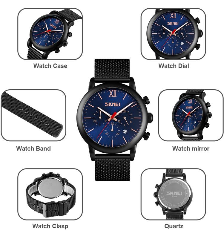 Mens Black Chrono Watch High Quality Mesh Strap Clear Date Display UK Dispatch - Picture 11 of 19