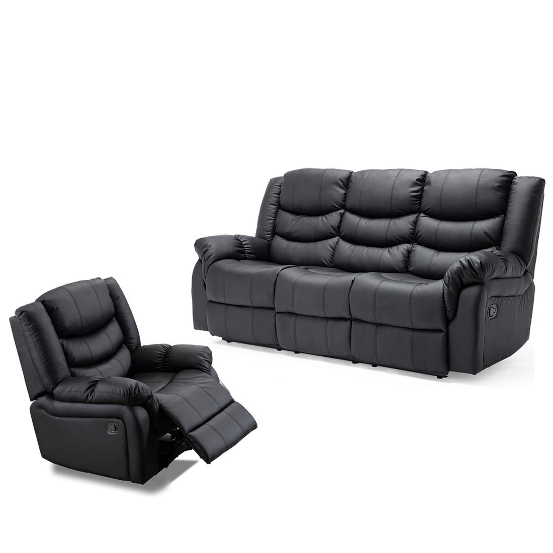 SEATTLE HIGH BACK BONDED LEATHER RECLINER 3 + 2 + 1 SOFA ARMCHAIR SET
