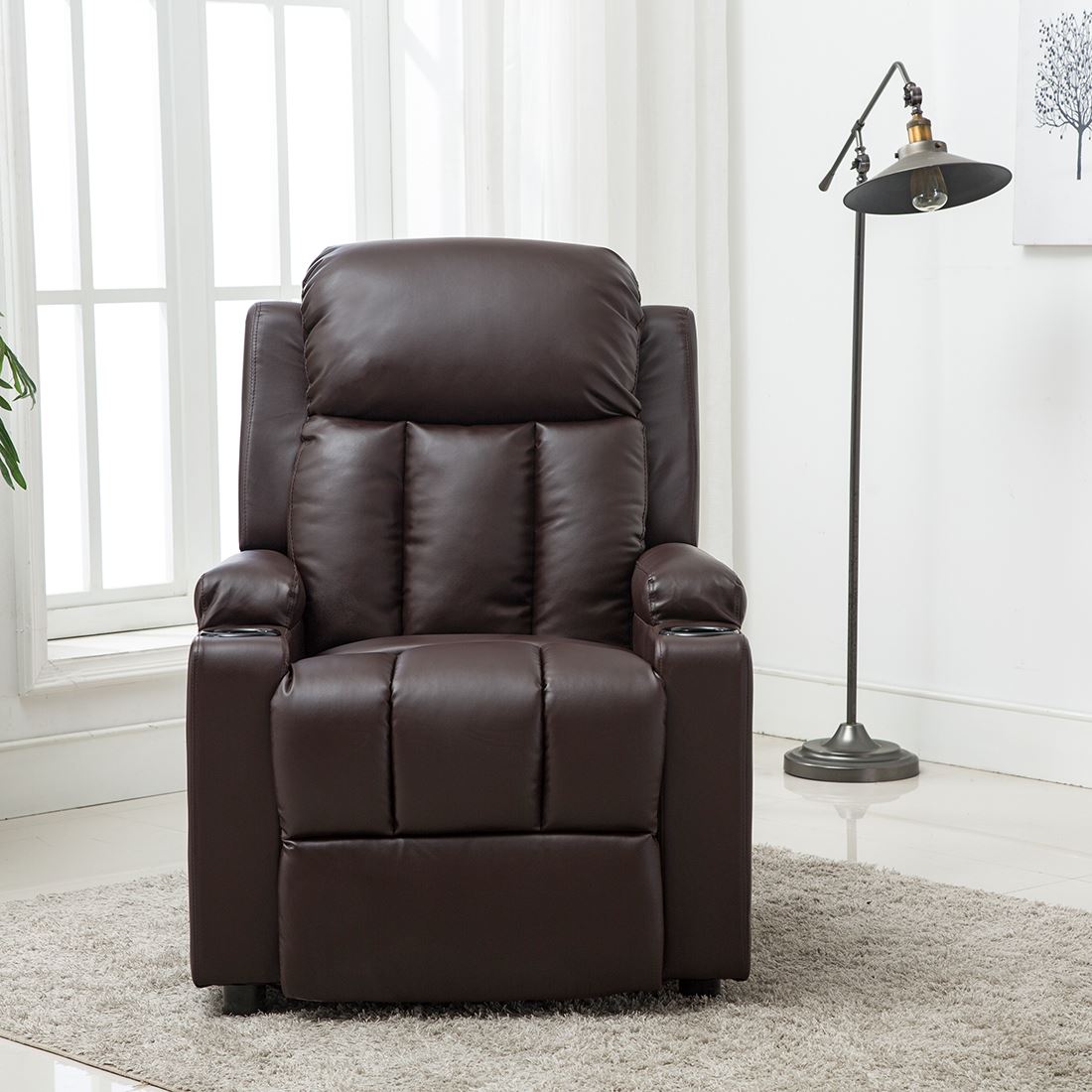 STUDIO LEATHER RECLINER w DRINK HOLDERS ARMCHAIR SOFA ...