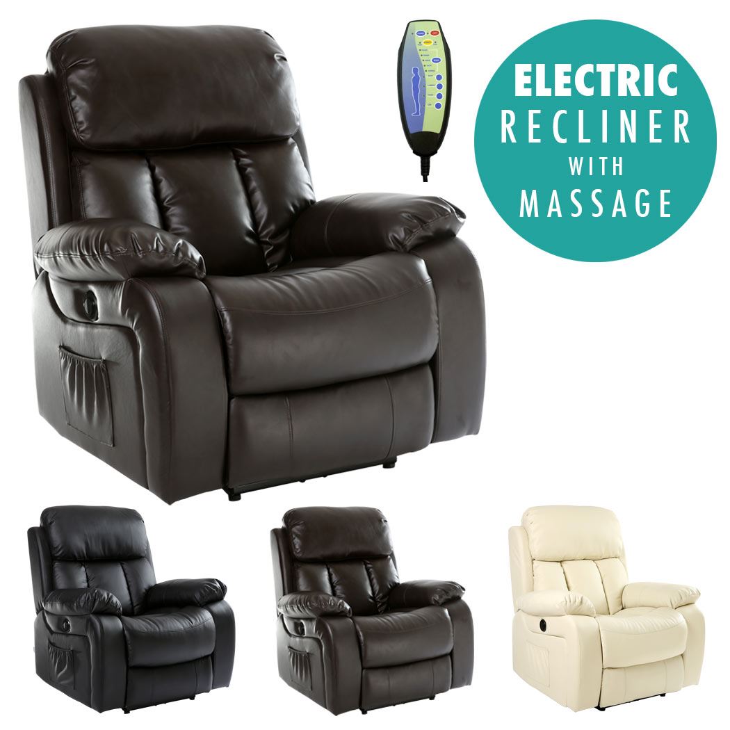 CHESTER ELECTRIC HEATED LEATHER MASSAGE RECLINER CHAIR SOFA GAMING HOME ARMCHAIR eBay