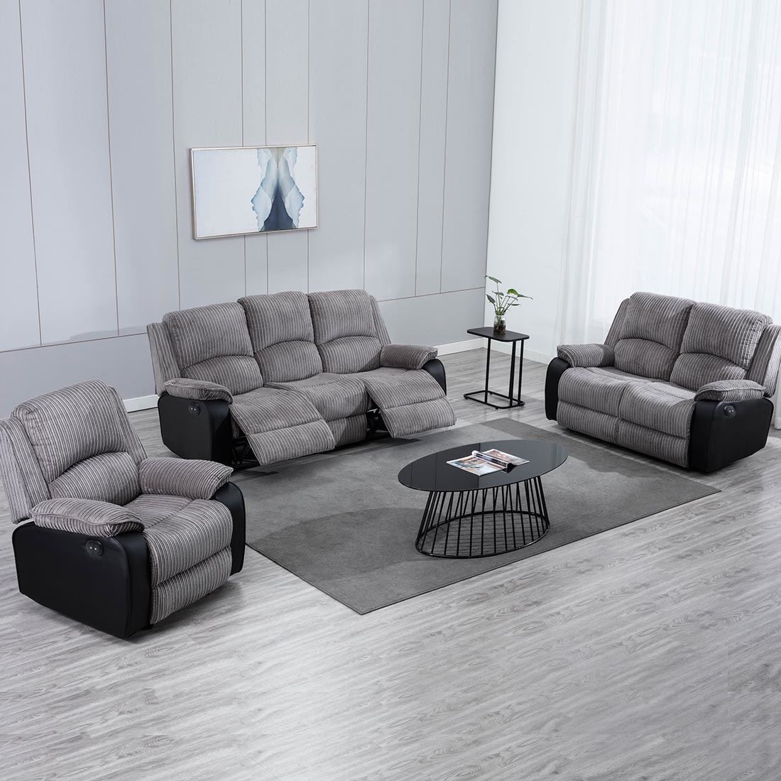 POSTANA HIGH BACK ELECTRIC JUMBO CORD FABRIC RECLINER 3+2+1 SOFA ARMCHAIR SET