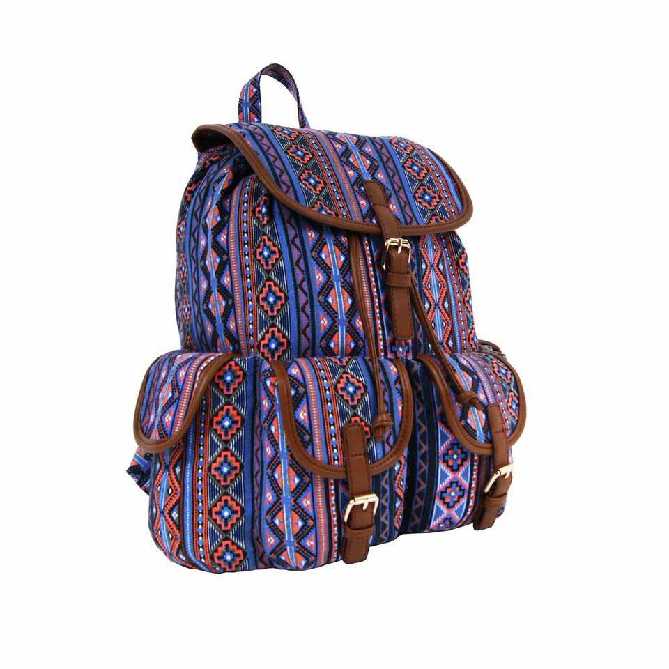 Ladies Canvas Printed Backpack Rucksack School College Gym Travel