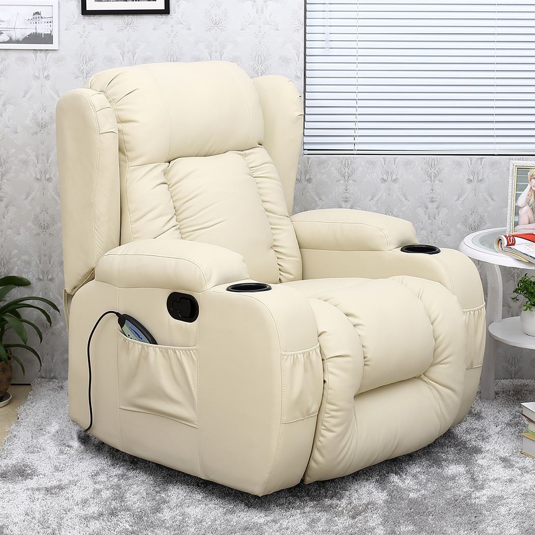 CAESAR 10 IN 1 WINGED LEATHER RECLINER CHAIR ROCKING MASSAGE SWIVEL