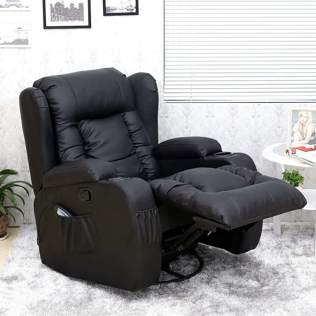 CAESAR 10 IN 1 WINGED LEATHER RECLINER CHAIR ROCKING MASSAGE SWIVEL