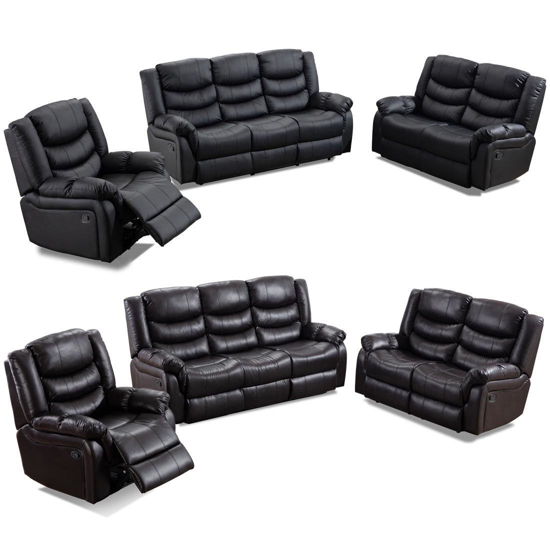 Seattle High Back Bonded Leather Recliner 3 2 1 Sofa Armchair