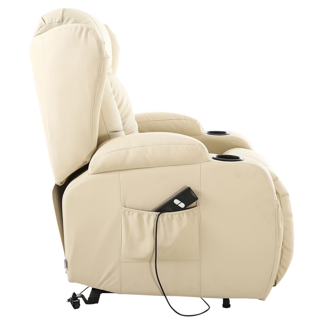 CAESAR CREAM ELECTRIC RISE RECLINER WINGED LEATHER ARMCHAIR MASSAGE