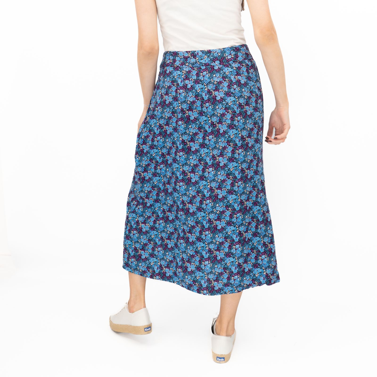 Womens White Stuff Purple Floral Skirt Longer Length Midi Buttons Pockets - Picture 3 of 11