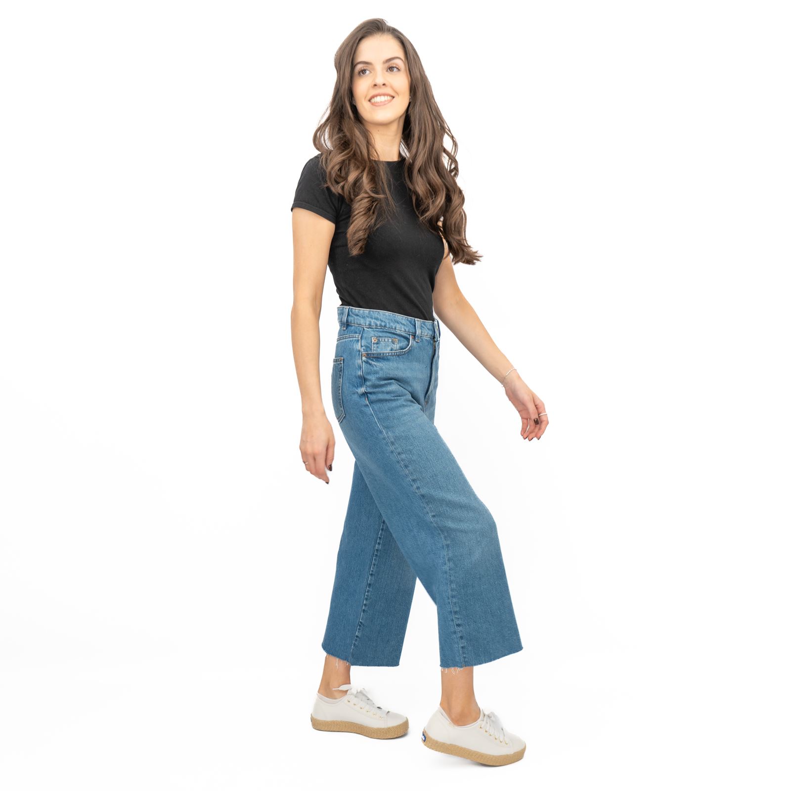 Womens M&S Cropped Jean Wide Leg High Waist Raw Hem 3 Colours White Medium Denim - Picture 20 of 59