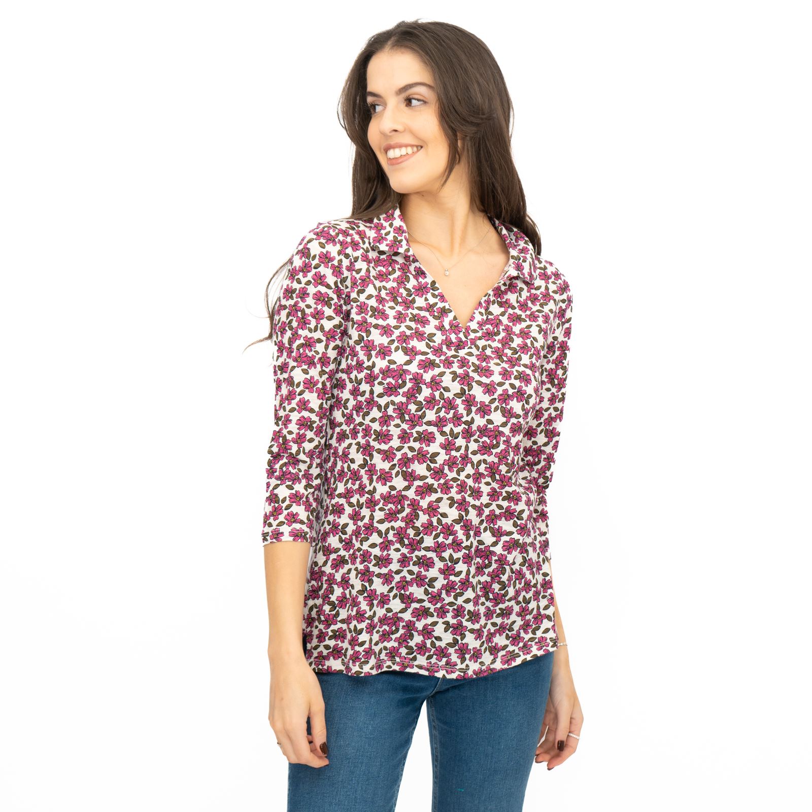 Womens Seasalt Wavecrest Top White Pink Floral Cotton ¾ Sleeve V-Neck RRP £45.95 - Picture 4 of 9