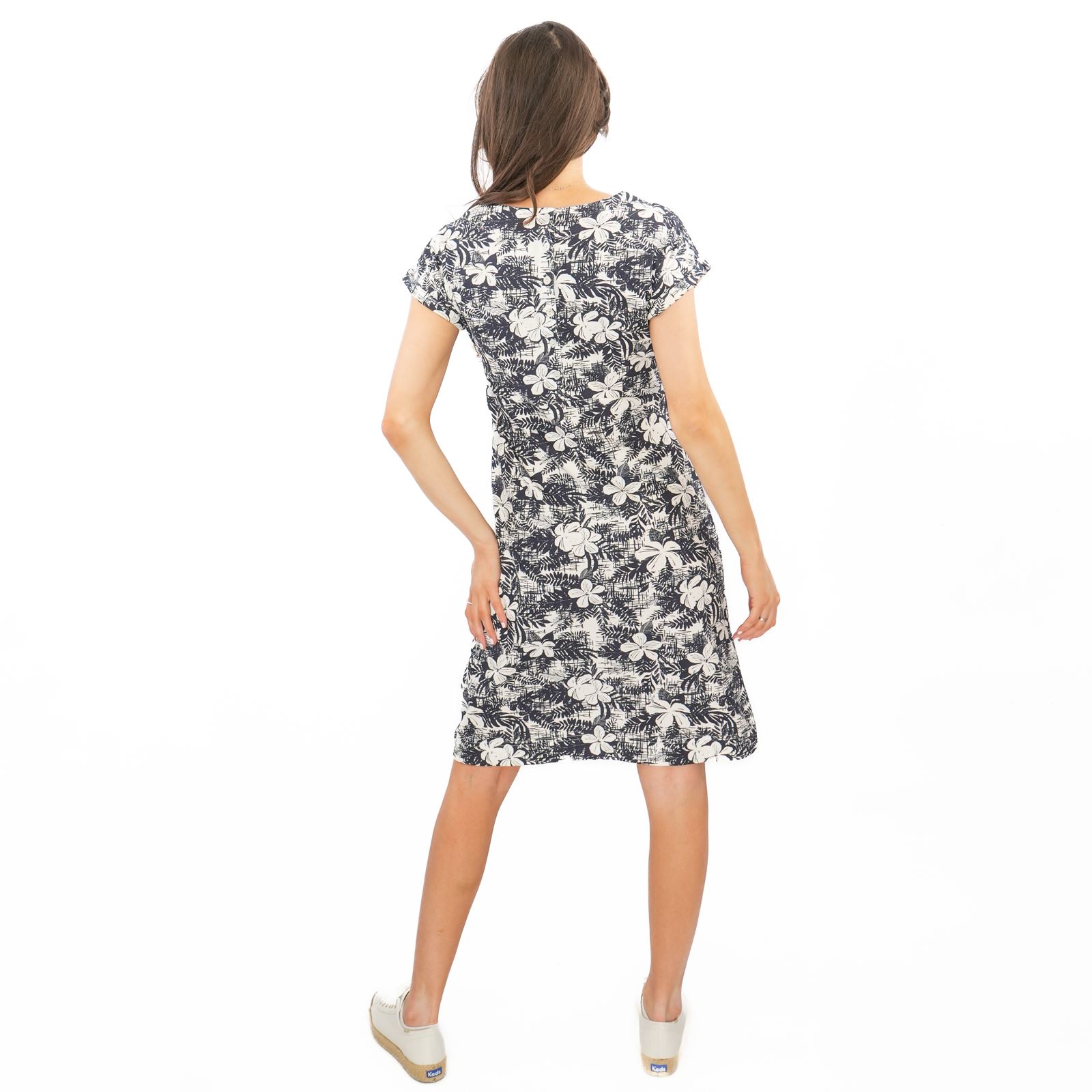 Womens Weird Fish Navy Dress Tallahassee Cotton Short Sleeve Knee Floral Summer - Picture 9 of 10