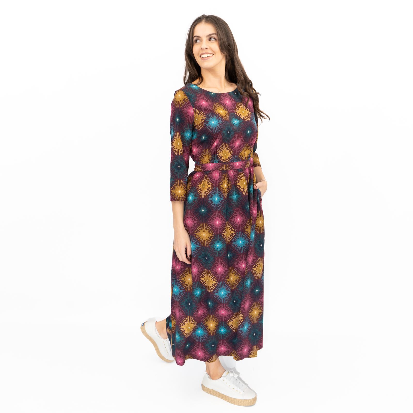 Womens Seasalt Forestry Dress Purple Sparkler Geo Print Midi Regular 3/4 Sleeve - Picture 5 of 12